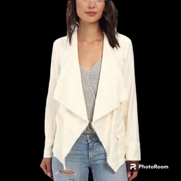 Free People Femme Ivory Linen Blend Waterfall Jacket Size M Buckle Side Raw Hem - Picture 2 of 2